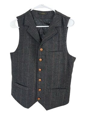 Men's Charcoal Wool Blend Red Pinstripe Vest by Aesido